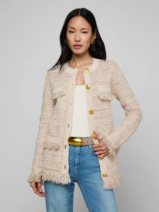 Kastoria Fringe Cardigan Natural Multi Boucle - L'AGENCE