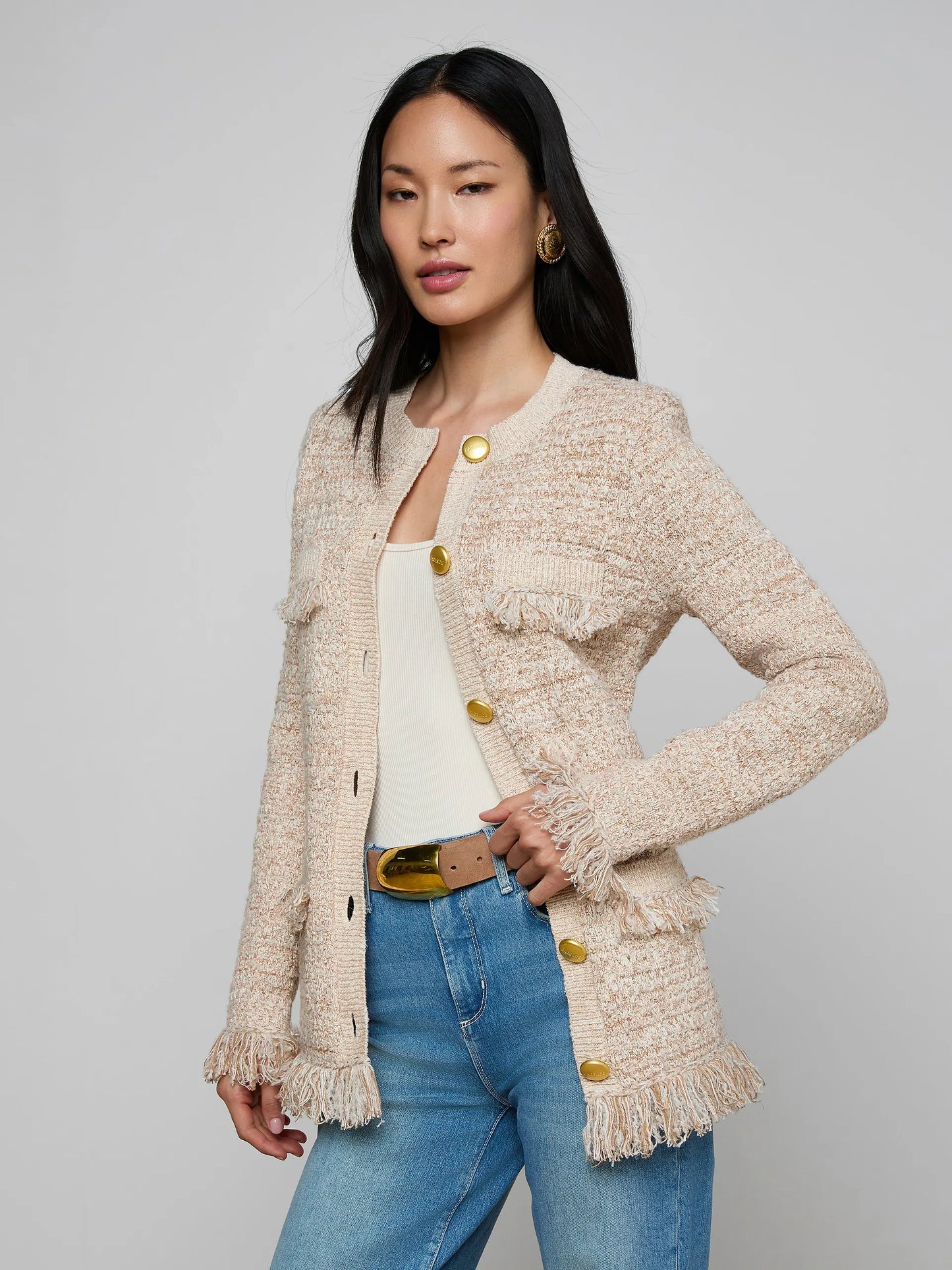Kastoria Fringe Cardigan Natural Multi Boucle - L'AGENCE