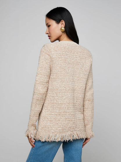 Kastoria Fringe Cardigan Natural Multi Boucle - L'AGENCE