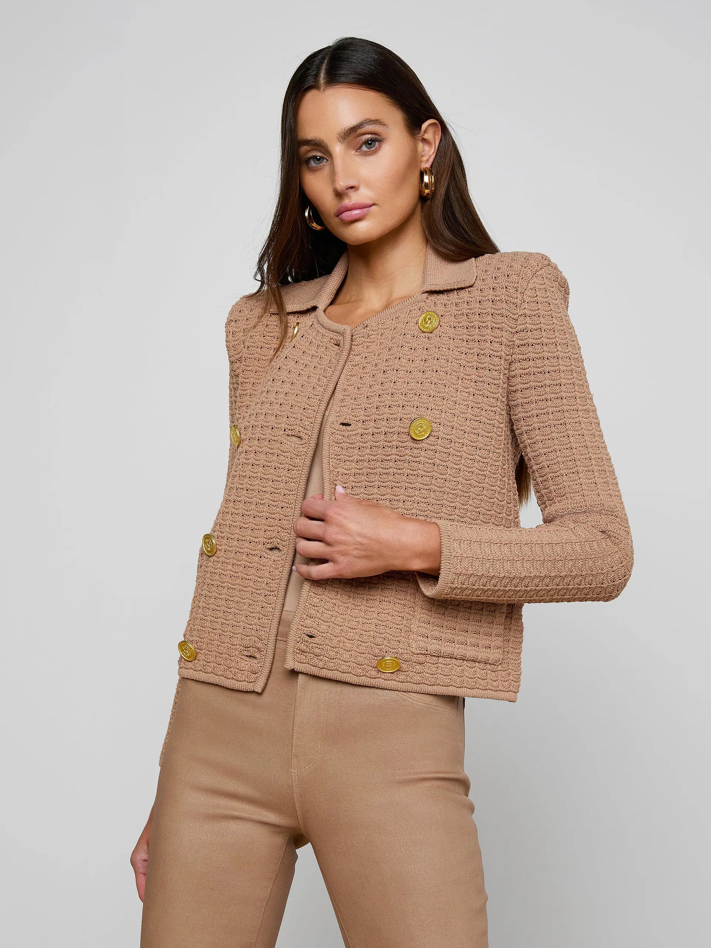 Charlie Knit Jacket Cappuccino/Gold - L'AGENCE