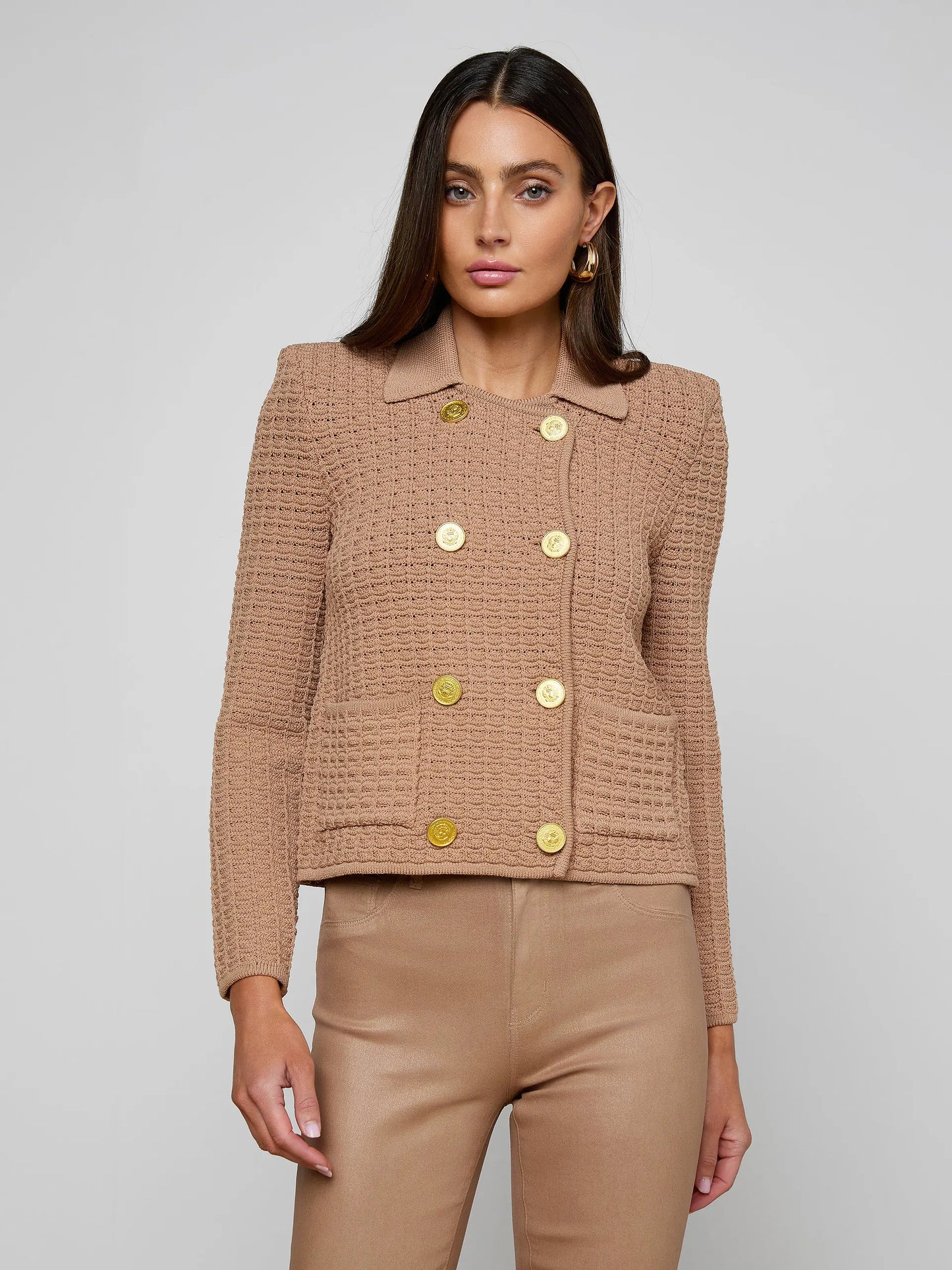 Charlie Knit Jacket Cappuccino/Gold - L'AGENCE