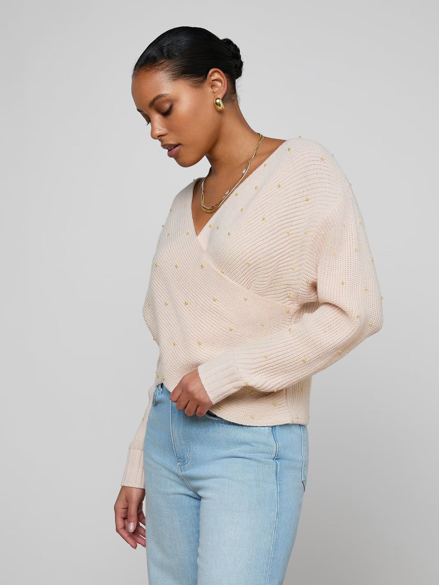 Antonella Crossover Sweater Soft Blush/Gold - L'AGENCE