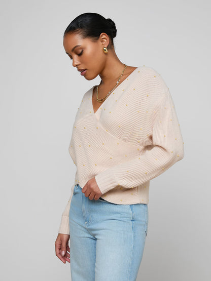 Antonella Crossover Sweater Soft Blush/Gold - L'AGENCE