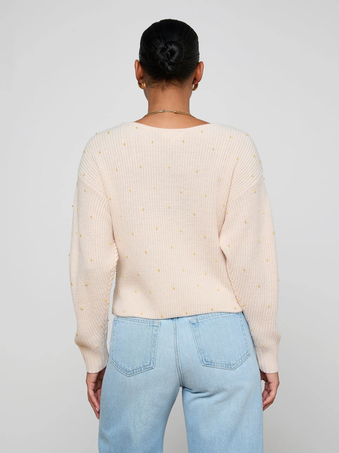 Antonella Crossover Sweater Soft Blush/Gold - L'AGENCE