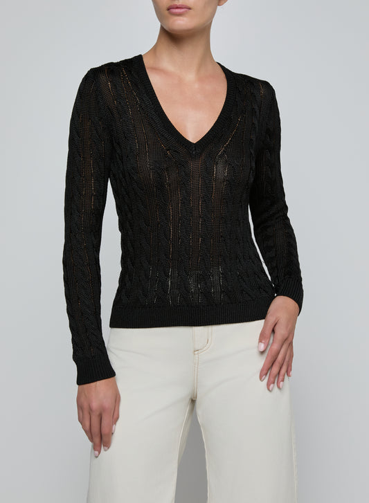 Preston Cable Knit Pullover Black - L'AGENCE