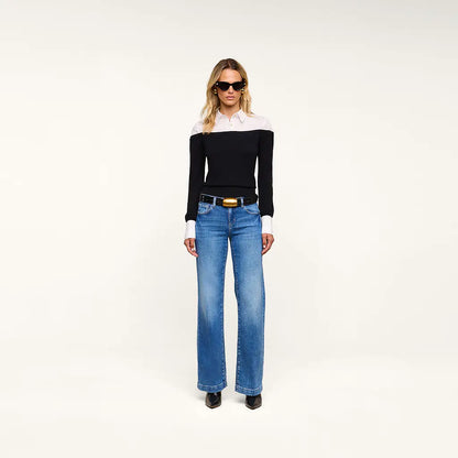 Mathilde Poplin Collar Pullover Black/White - L'AGENCE