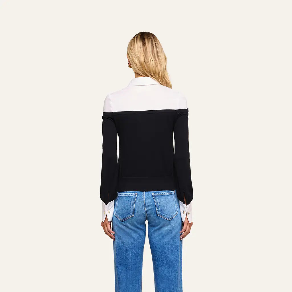 Mathilde Poplin Collar Pullover Black/White - L'AGENCE