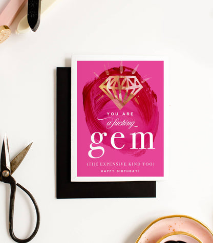You Are A F-ing Gem Funny Birthday Card - Kitty Meow Boutique