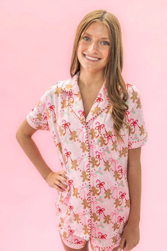 Gingerbread Bows Pajama Set Pink - Rock Paper Scissors