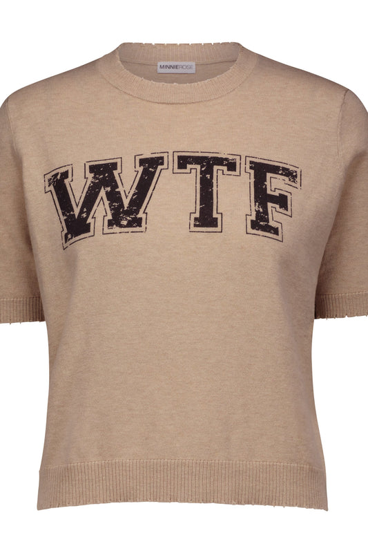 Cotton Cashmere WTF Frayed Printed Tee Brown Sugar - Minnie Rose