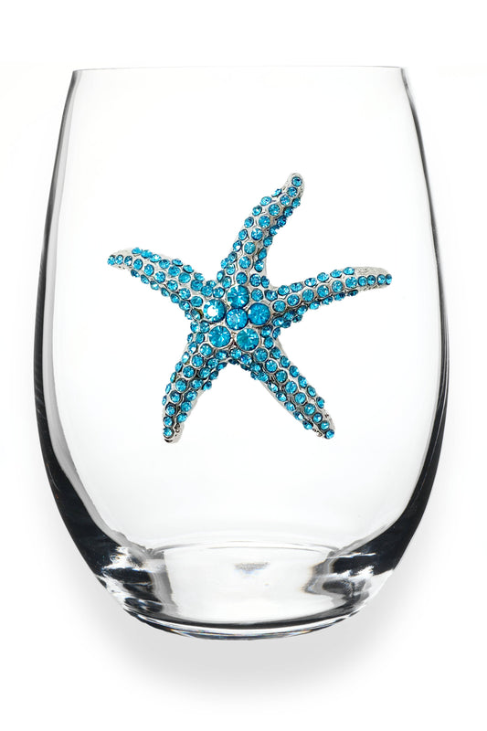 Blue Starfish Jeweled Stemless Wine Glass - The Queens Jewels