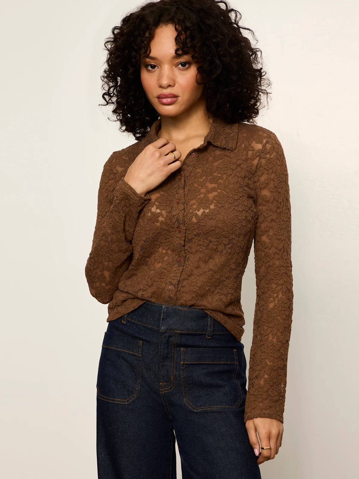 Dreamer Lace Shirt Cocoa Powder - Sanctuary