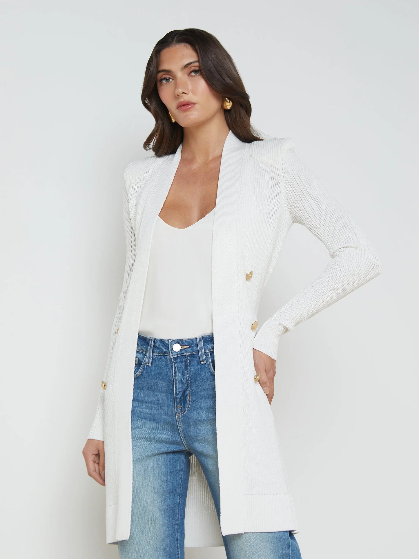 Noe Double-Breasted Cardigan White - L'AGENCE