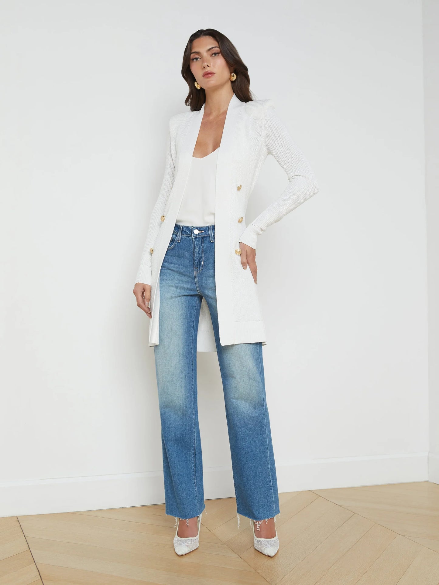 Noe Double-Breasted Cardigan White - L'AGENCE