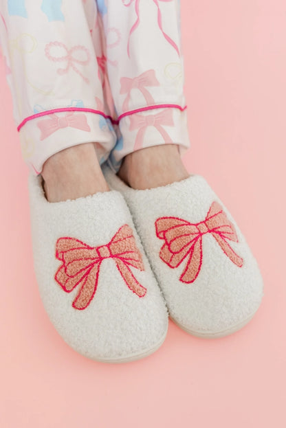 Pink Bow Plush Slippers - Rock Paper Scissors