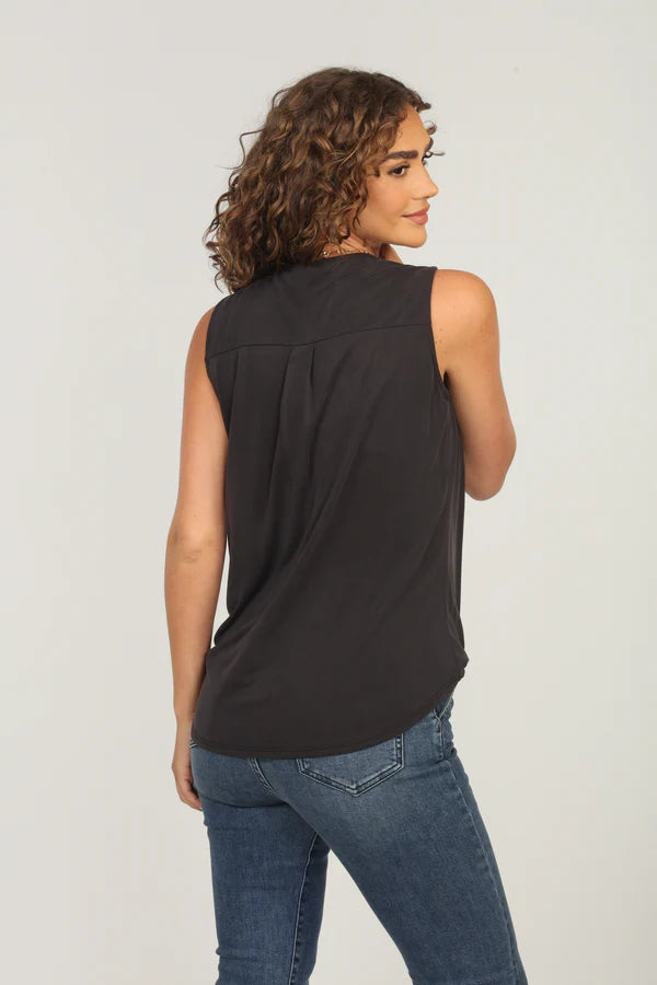 Cupro Sleeveless Surplice Top Black - Veronica M