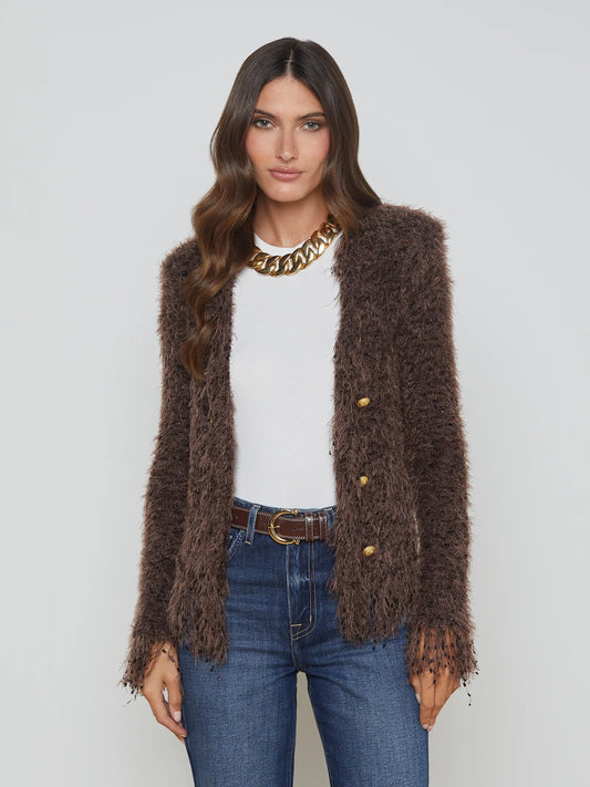 Azure Fringe Cardigan Blazer Chocolate Ganache - L'AGENCE