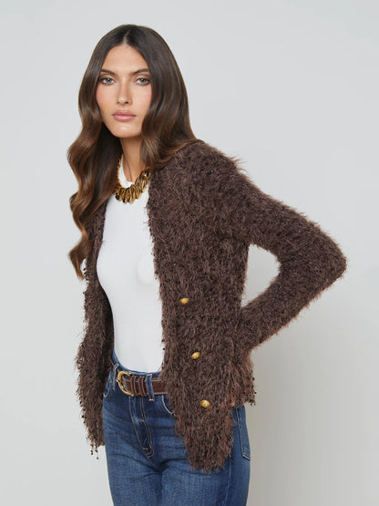 Azure Fringe Cardigan Blazer Chocolate Ganache - L'AGENCE