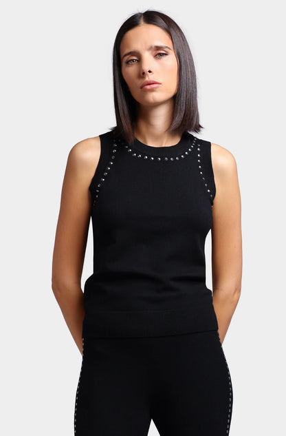 Viscose Blend Sleeveless Top With Studs Black - Minnie Rose