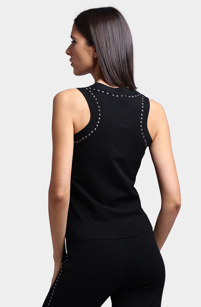 Viscose Blend Sleeveless Top With Studs Black - Minnie Rose