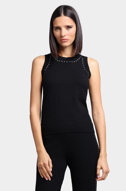 Viscose Blend Sleeveless Top With Studs Black - Minnie Rose