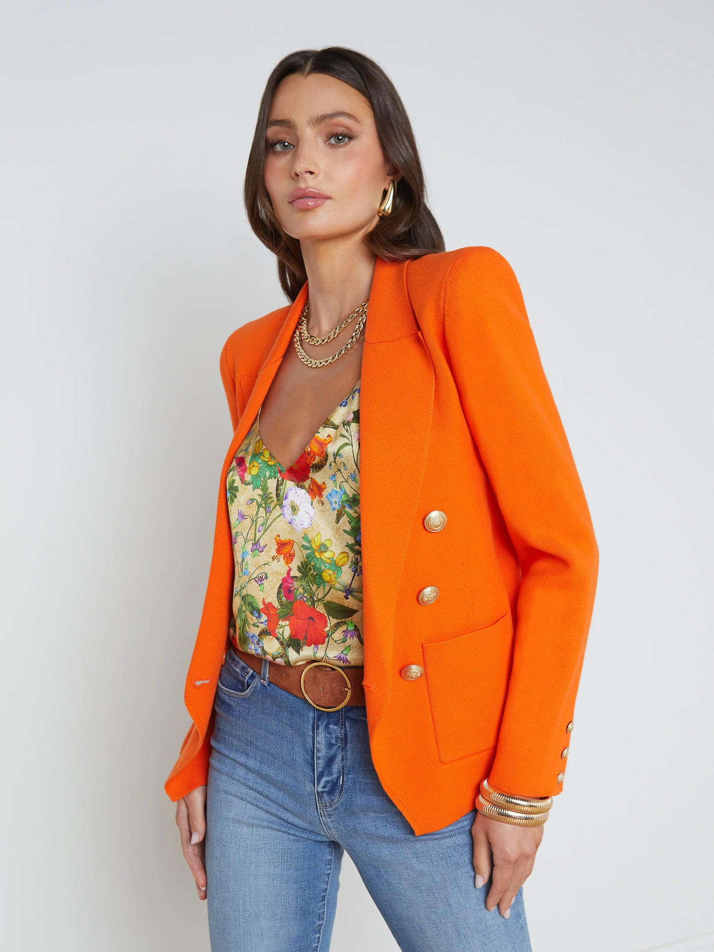 Kenzie Knit Blazer Tangerine/Gold - L'AGENCE