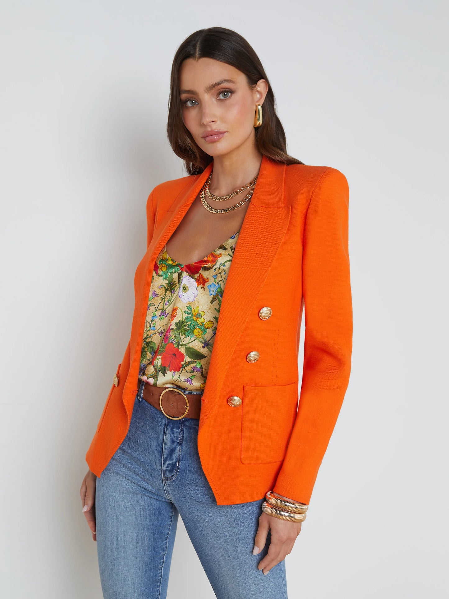 Kenzie Knit Blazer Tangerine/Gold - L'AGENCE