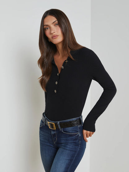 Sterling Sweater Black/Jewel Button - L'AGENCE