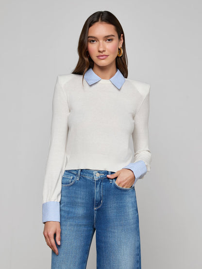 April Poplin Collar Pullover White/Blue Stripe - L'AGENCE