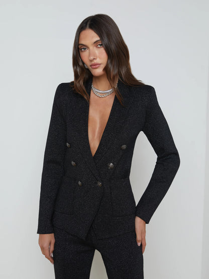 Kenzie Metallic Knit Blazer Black - L'AGENCE