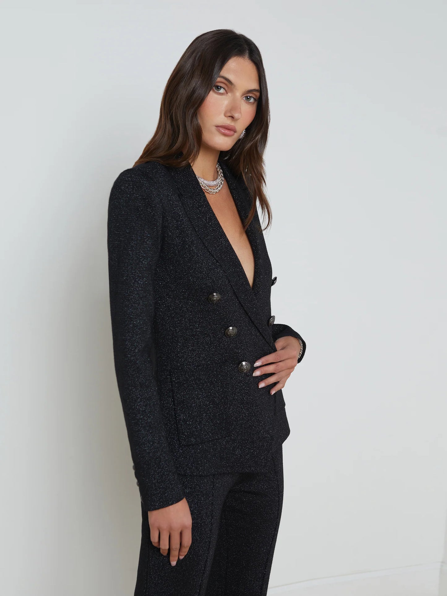 Kenzie Metallic Knit Blazer Black - L'AGENCE