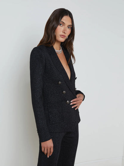 Kenzie Metallic Knit Blazer Black - L'AGENCE