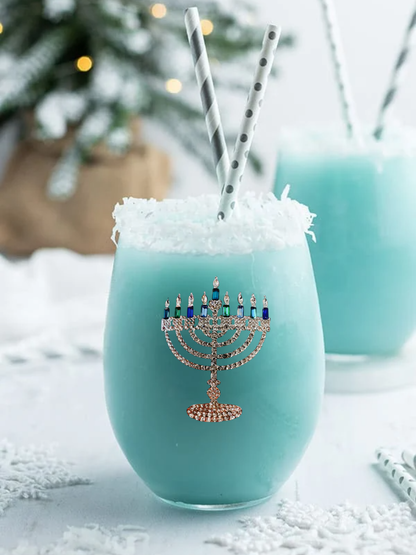 Menorah Jeweled Stemless Wine Glass - The Queens Jewels