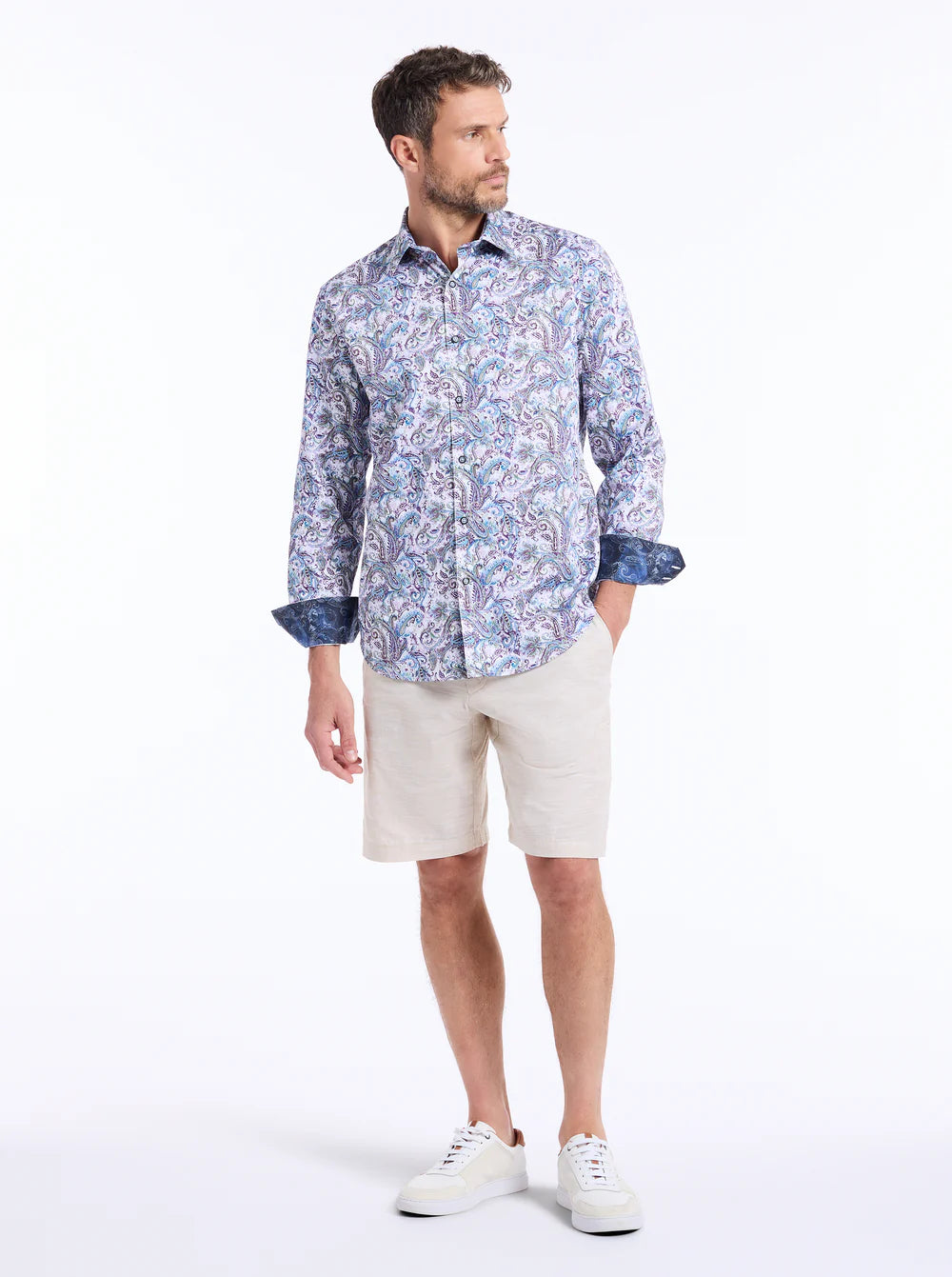 Buckingham Long Sleeve Button Down Shirt Blue - Robert Graham