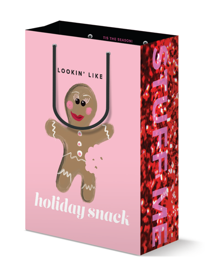 Gingerbread Holiday Snack, Pink Christmas Holiday Gift Bag - Kitty Meow Boutique