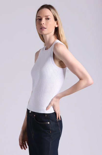 Viscose Ribbed Pointelle Tank White - Minnie Rose