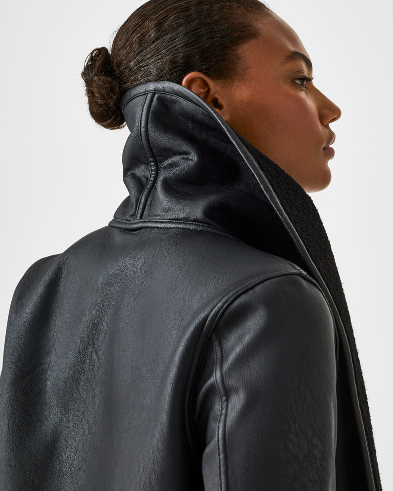 Fleece & Faux Leather Long Wrap Jacket Very Black/Very Black - SPANX –  Jackie Z Style Co.