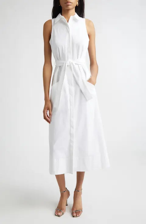 Darcey Cotton Poplin Sleeveless Midi Dress White - Ramy Brook