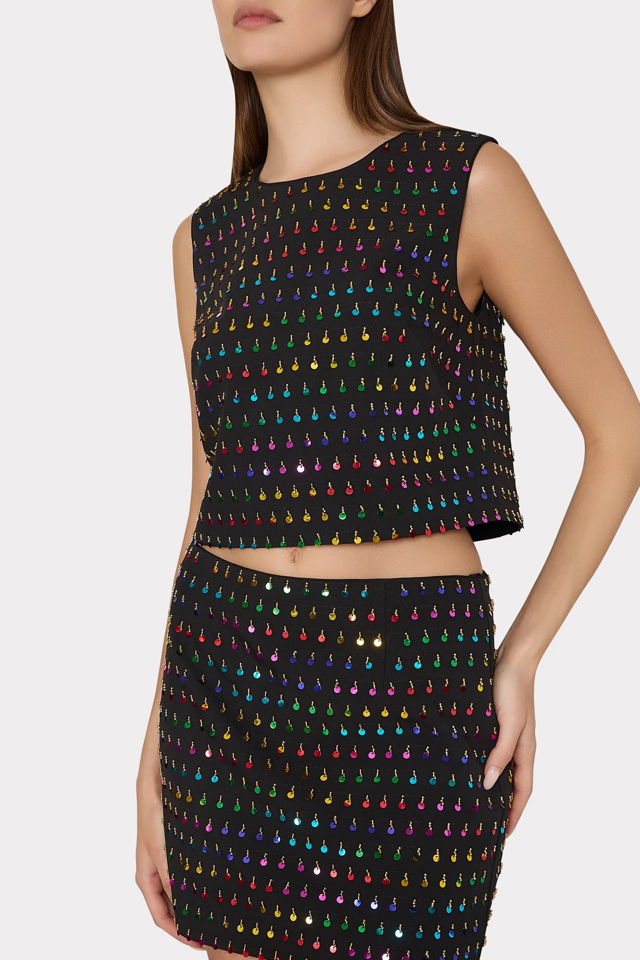 Modern Mini Beaded Sequin Skirt Black/Rainbow - Milly