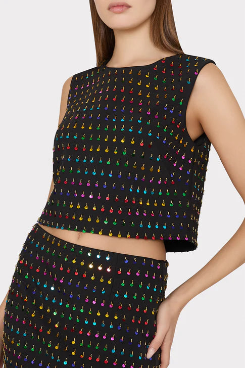 Iiana Beaded Sequin Sleeveless Top Black/Rainbow - Milly