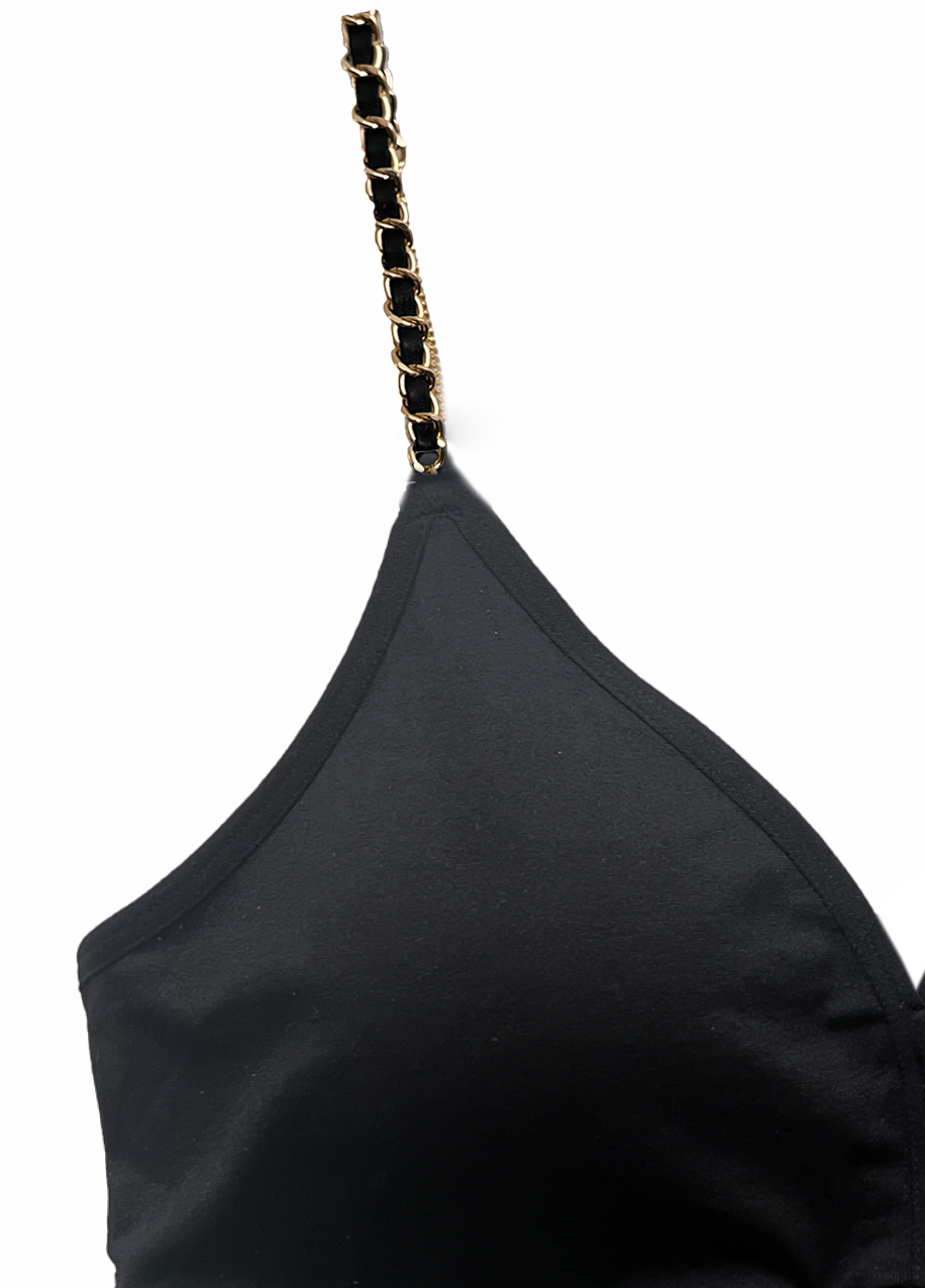 Black Plunge Bra Gold Chain Strap - Strap-Its