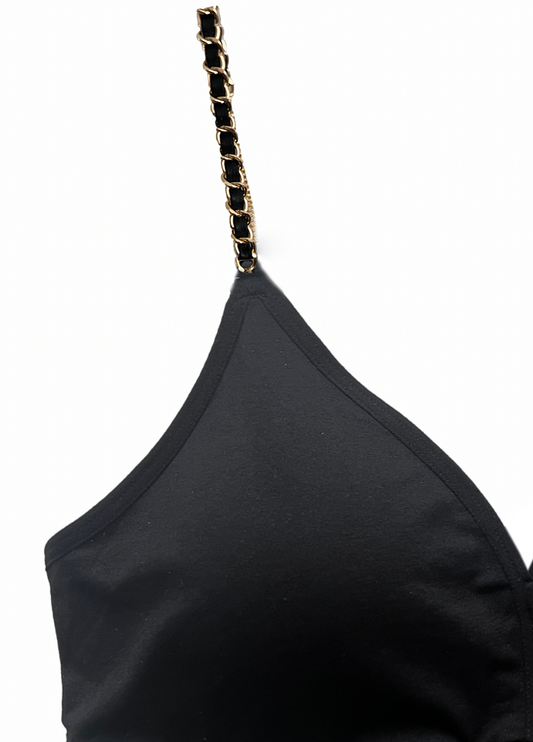 Black Plunge Bra Gold Chain Strap - Strap-Its