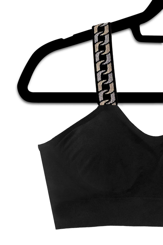 Black Bra With Metallic Chain Strap - Strap-Its