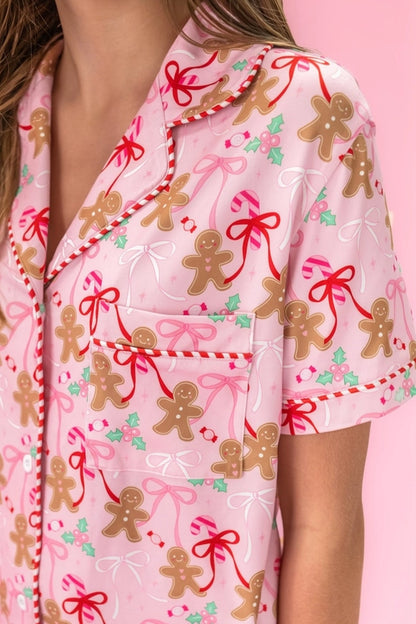 Gingerbread Bows Pajama Set Pink - Rock Paper Scissors