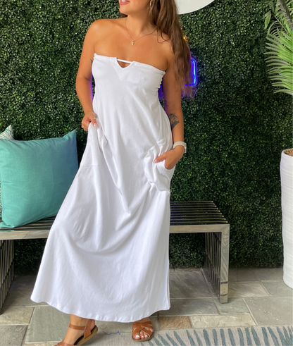 Terry Cloth Long Halter Dress White - Phie Collective