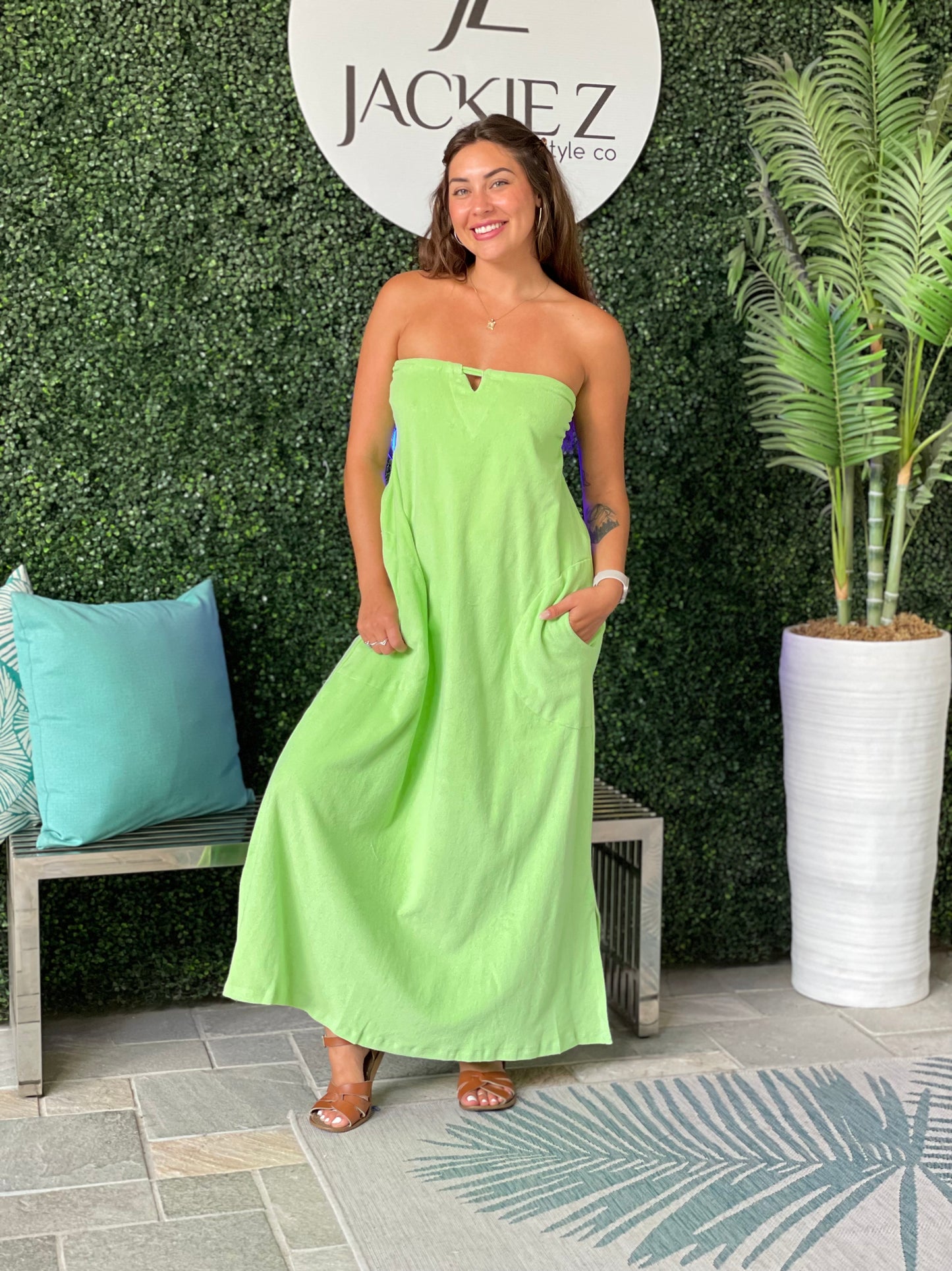 Terry Cloth Long Halter Dress Pistachio - Phie Collective