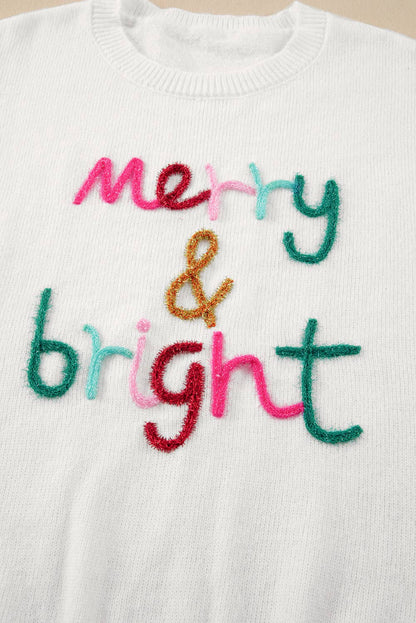 Merry & Bright Round Neck Casual Sweater White - Jackie Z Style Co.