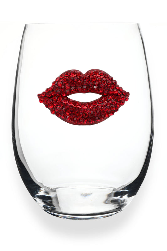 Red Lips Jeweled Stemless Wine Glass - The Queens Jewels