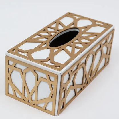 Tissue Box Holder Gold and White - Jackie Z Style Co