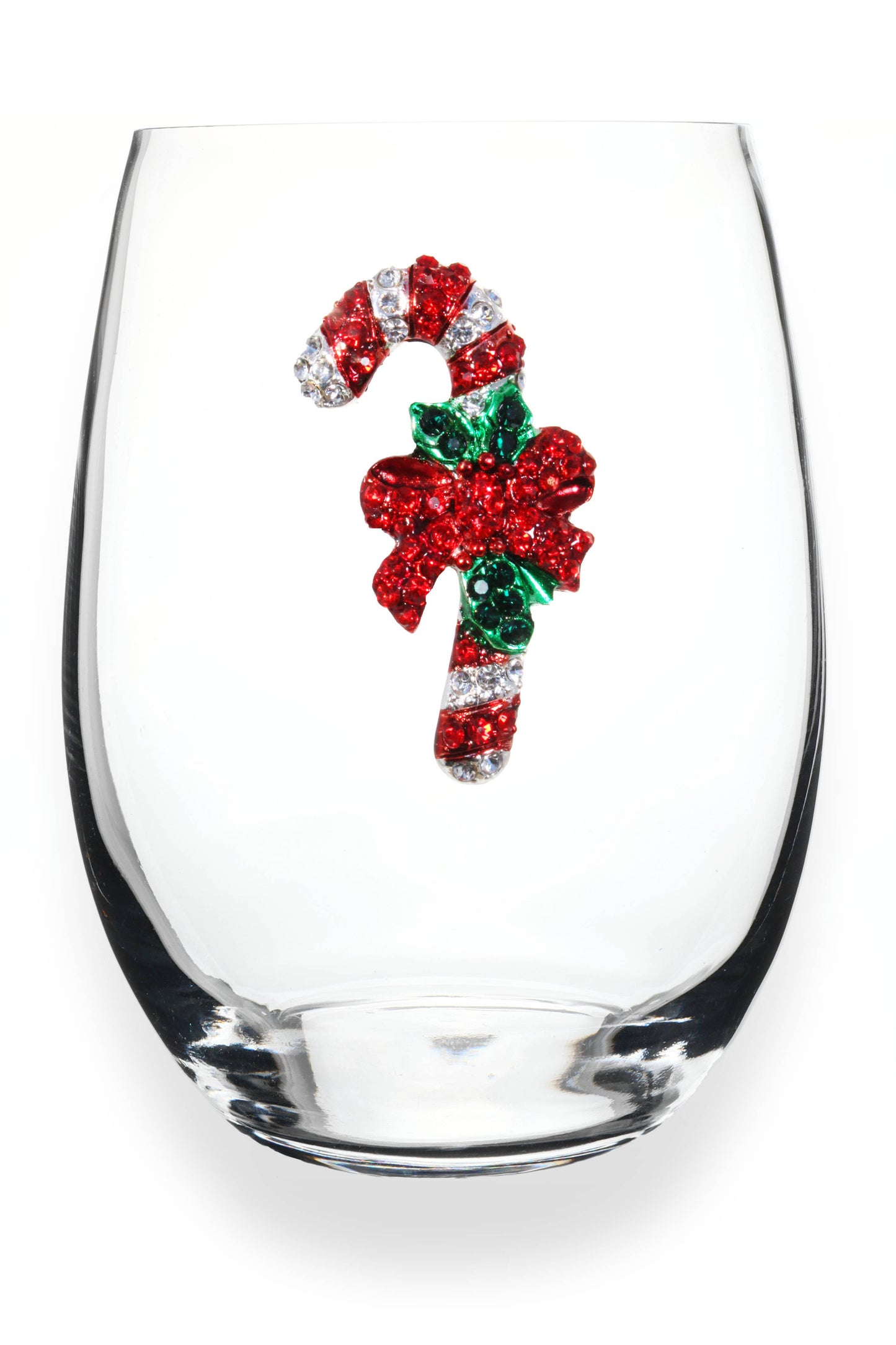 Candy Cane Jeweled Stemless Wine Glass - The Queens Jewels